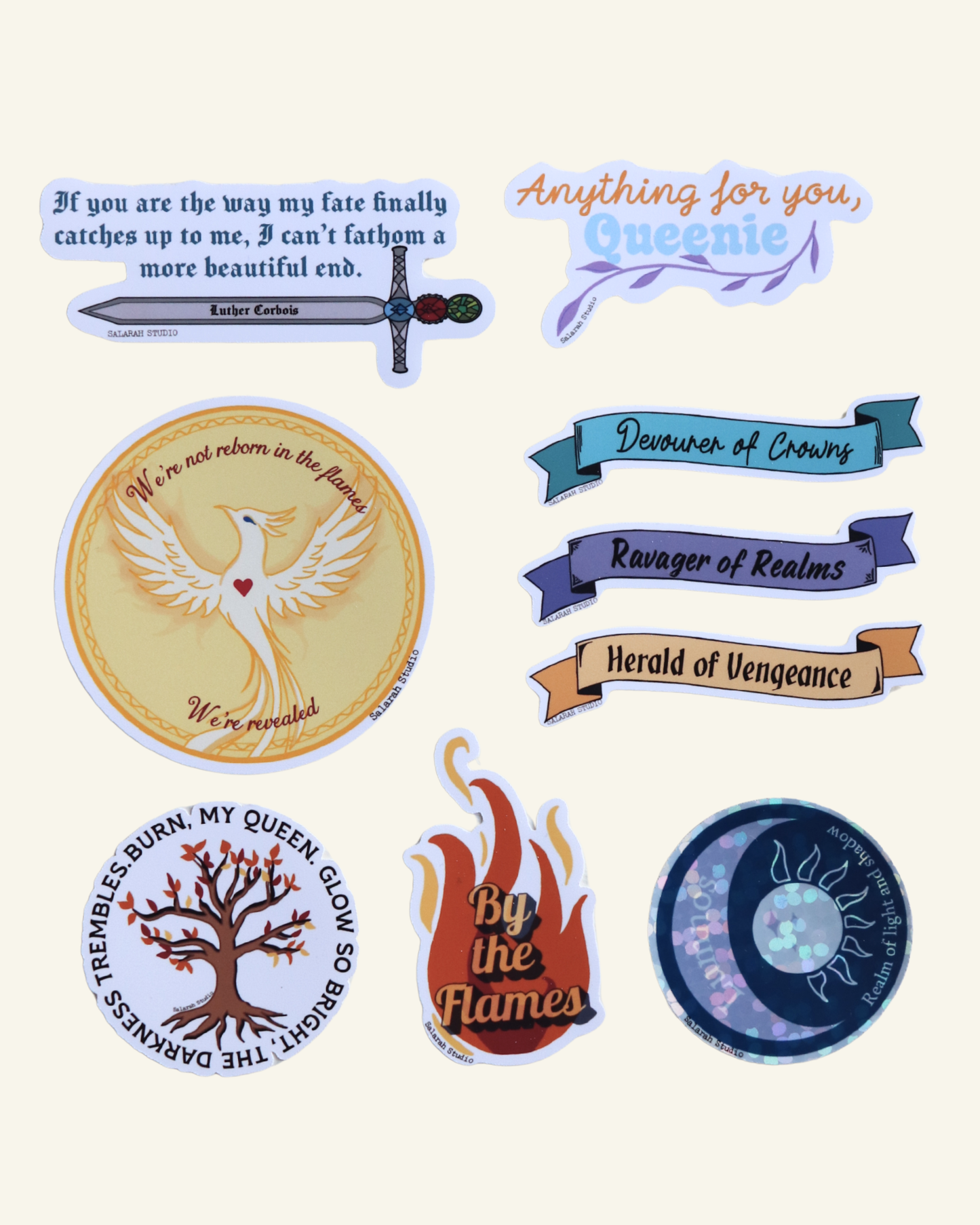 The Everflame Series (Kindred Curse Saga) Sticker Pack (9pc) – Glossy or Matte Vinyl + Holographic