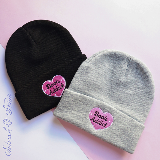 Book Addict Embroidered Beanie | Reader Gift | Black or Grey