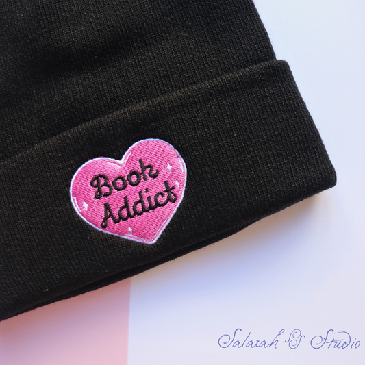 Book Addict Embroidered Beanie | Reader Gift | Black or Grey
