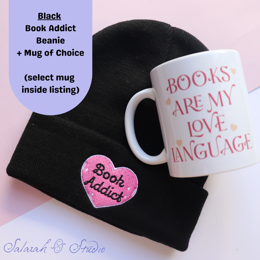 Bundle 5 | Book Addict Embroidered Beanie (Black) + Choice of Mug | Launch Special