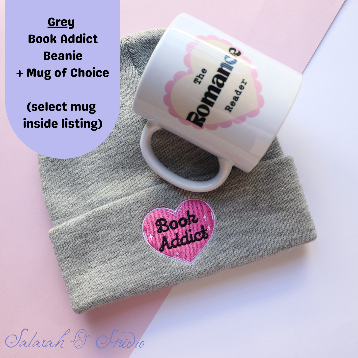 Bundle 6 | Book Addict Embroidered Beanie (Grey) + Choice of Mug | Launch Special