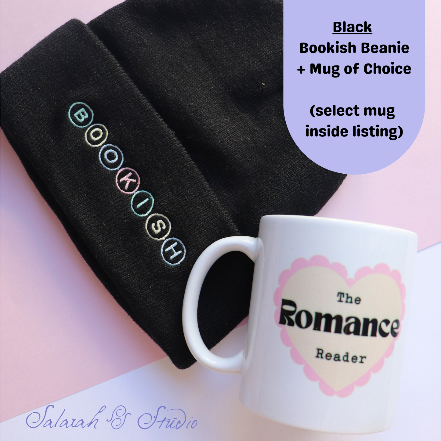 Bundle 1 | Bookish Embroidered Beanie (Black) + Choice of Mug | Launch Special