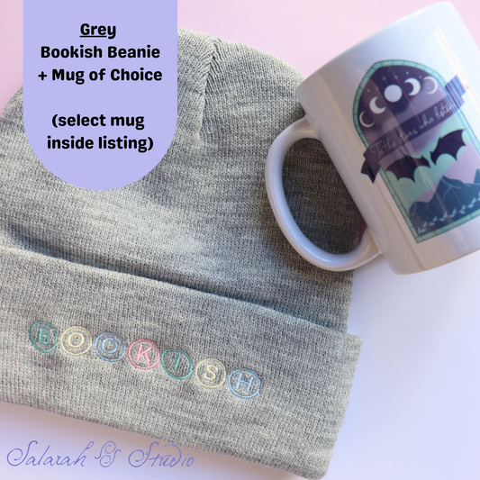 Bundle 2 | Bookish Embroidered Beanie (Grey) + Choice of Mug | Launch Special