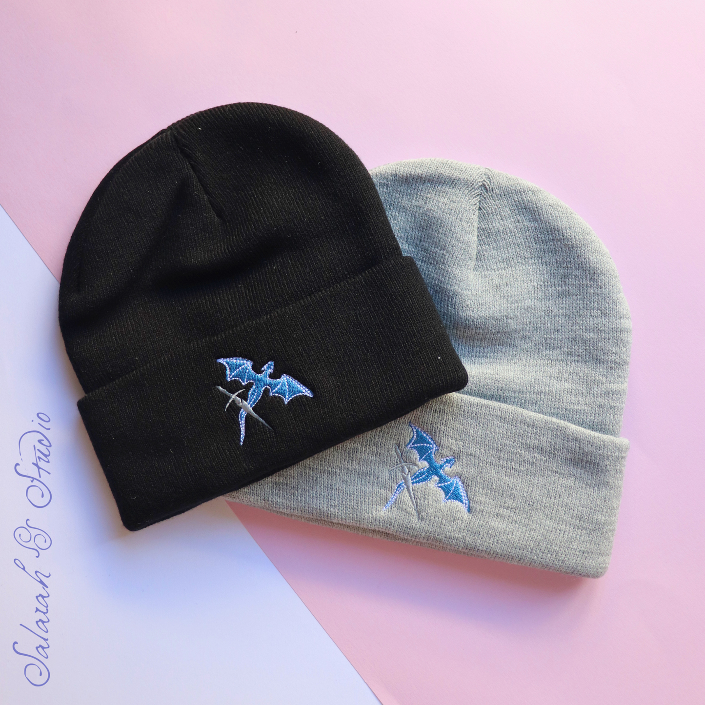 Fantasy Dragon & Dagger Embroidered Beanie | Fantasy Reader Gift | Black or Grey