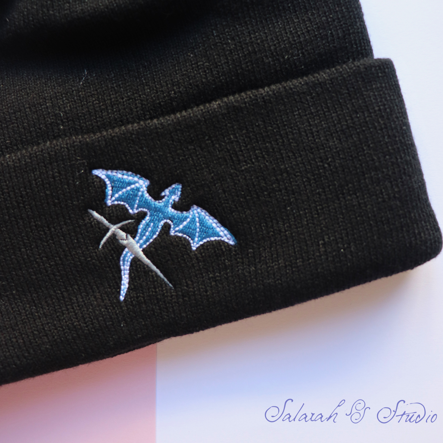 Fantasy Dragon & Dagger Embroidered Beanie | Fantasy Reader Gift | Black or Grey