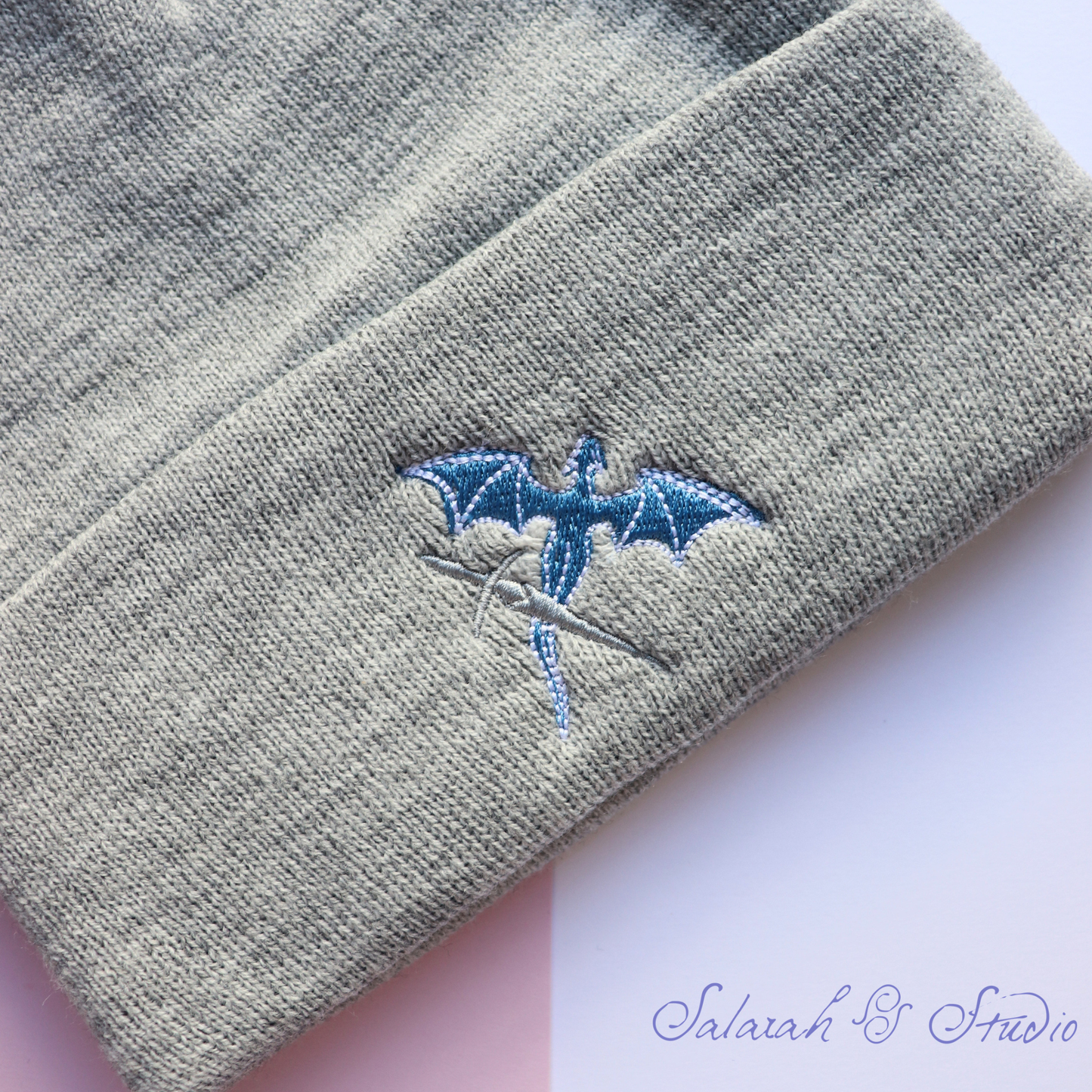 Fantasy Dragon & Dagger Embroidered Beanie | Fantasy Reader Gift | Black or Grey