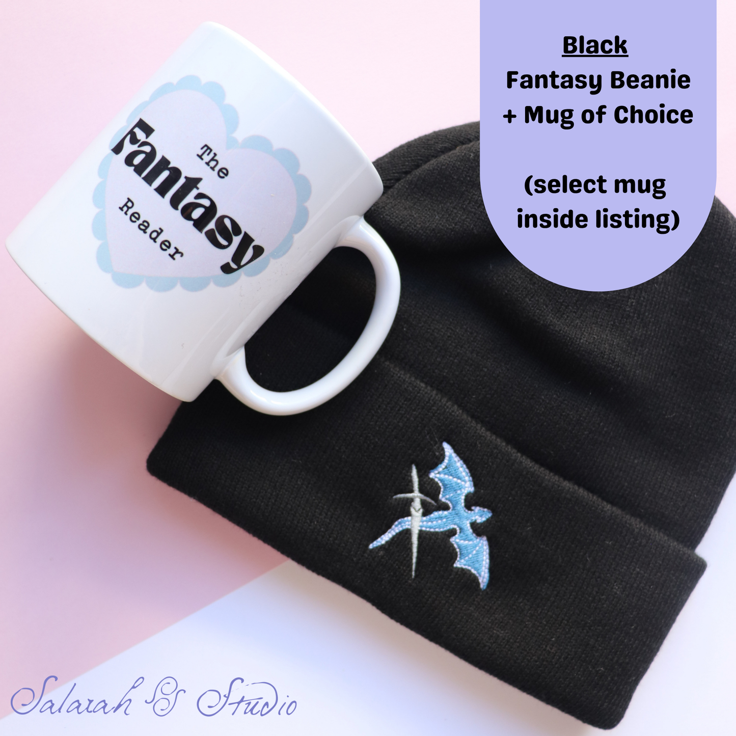 Bundle 7 | Fantasy Dragon Embroidered Beanie (Black) + Choice of Mug | Launch Special