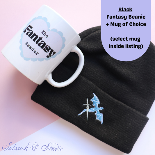 Bundle 7 | Fantasy Dragon Embroidered Beanie (Black) + Choice of Mug | Launch Special