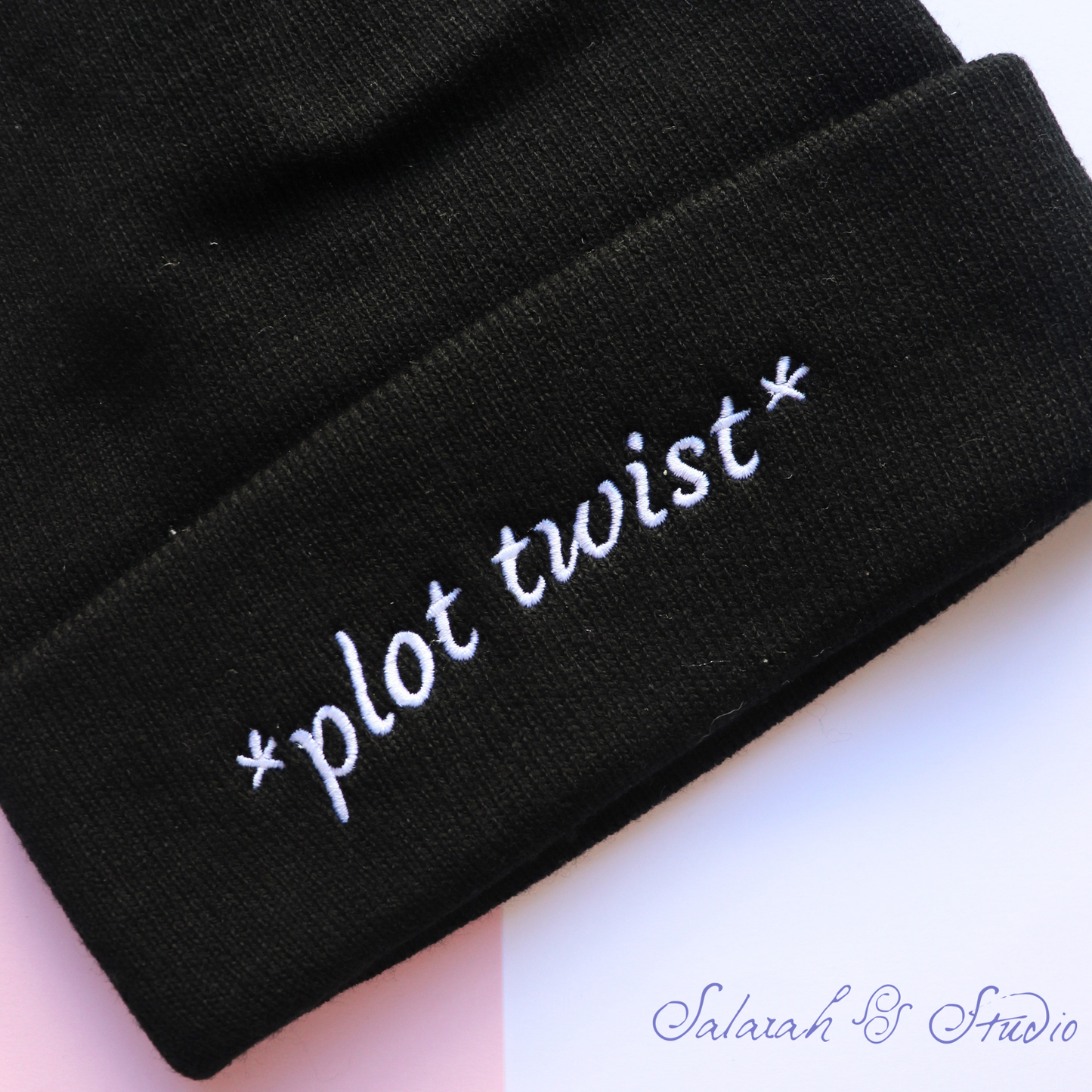 Plot Twist Embroidered Beanie | Funny Book Lover Gift | Black or Grey