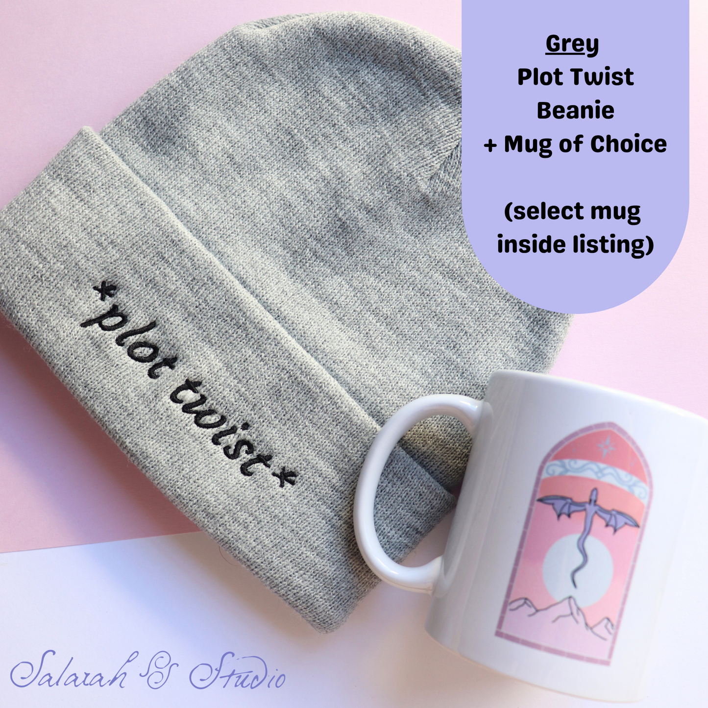 Bundle 4 | Plot Twist Embroidered Beanie (Grey) + Choice of Mug | Launch Special