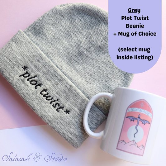 Bundle 4 | Plot Twist Embroidered Beanie (Grey) + Choice of Mug | Launch Special