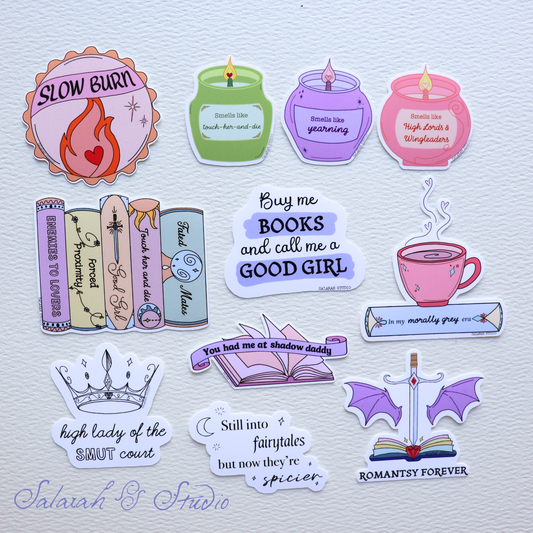 The Romantasy Reader Sticker Pack (11pc) – Glossy, Matte & Holographic Vinyl